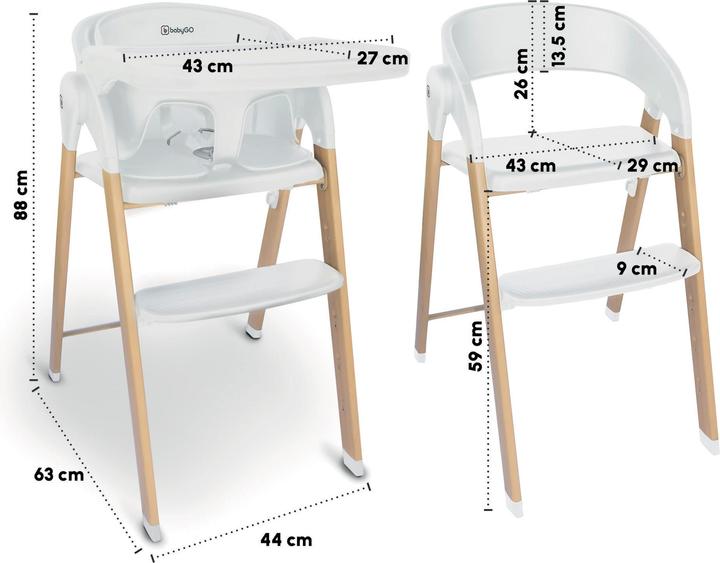Produktbild BabyGo Hochstuhl Levels white wood optic (Hochstuhl)