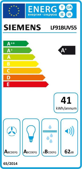 Energie-Label Siemens LF91BUV55 iQ700 Inselhaube 90 cm Edelstahl (Inselhaube)