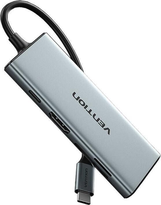 Actual product image Vention USB-C to HDMI, 3x USB 3.0, SD, TF, PD Hub TOPHB 0.15m Grey (USB-C, 4 Ports)