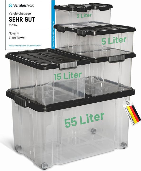 Image du produit Novatool Novaliv 7 tlg Sparset Aufbewahrungsboxen mit Deckel Anthrazit 1x55 L + 2x 15L + 2x 5L + 2x 2L Nestba (55 l)