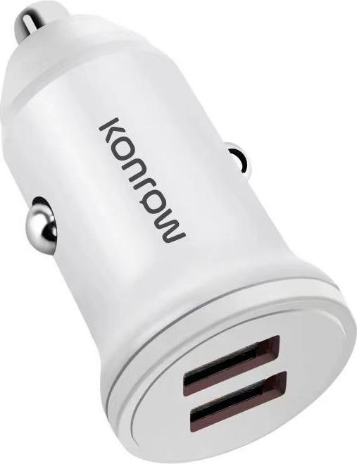 Actual product image Konrow KCC12AAW - Cigar Lighter Adapter 2 USB A Ports - 12W Fast Charge, White (Compatible, B