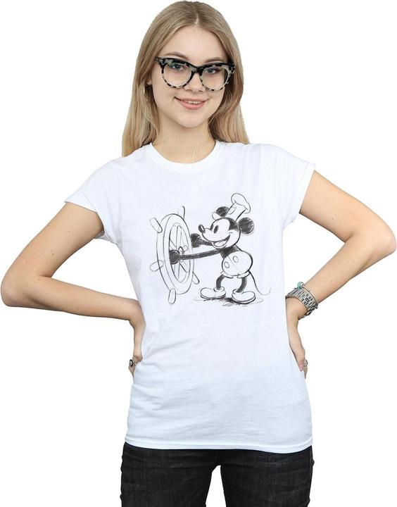 Actual product image Disney Womens/Ladies Mickey Mouse Steamboat Sketch Cotton T-Shirt (S)