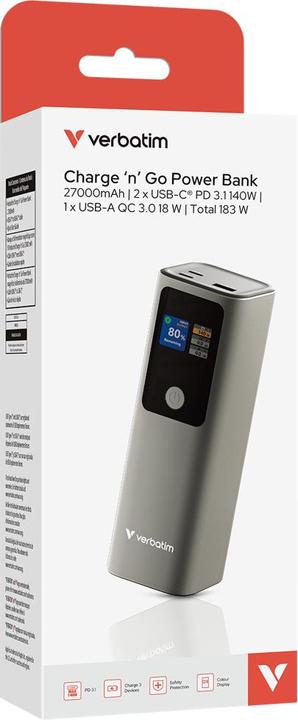 Image du produit Verbatim CnGo Power Bank 27000mAh 183W (27000 mAh, 183 W, 99.90 Wh)