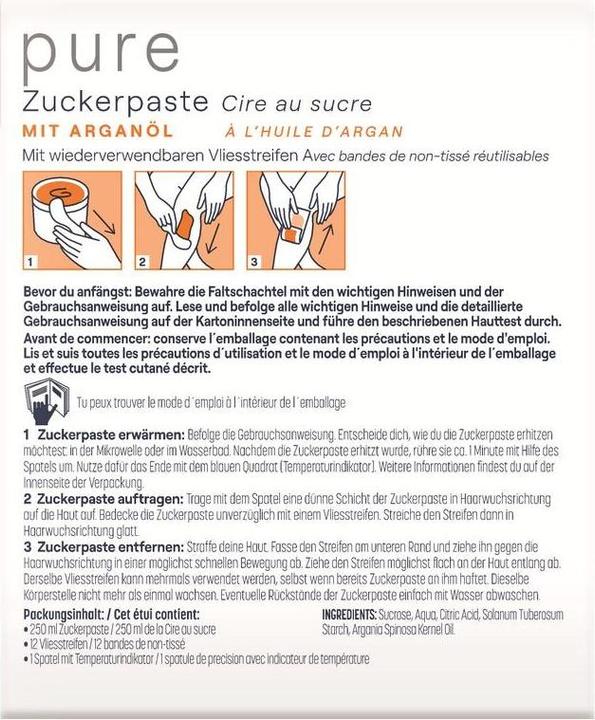 Valeurs nutritives et ingrédients Veet pâte de sucre (250 ml, 1 x, 440 g)