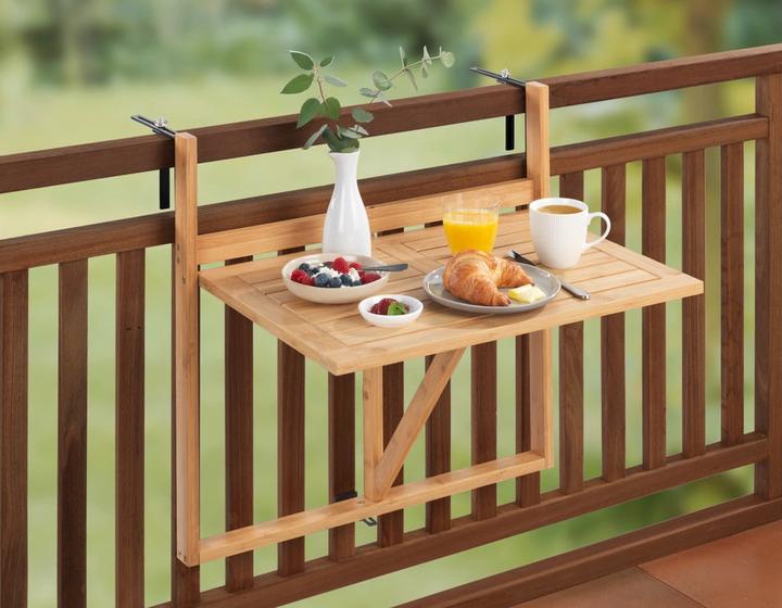 Actual product image Wenko Bamboo balcony folding table Mod. Waikiki for hanging on balcony railings (64 cm)