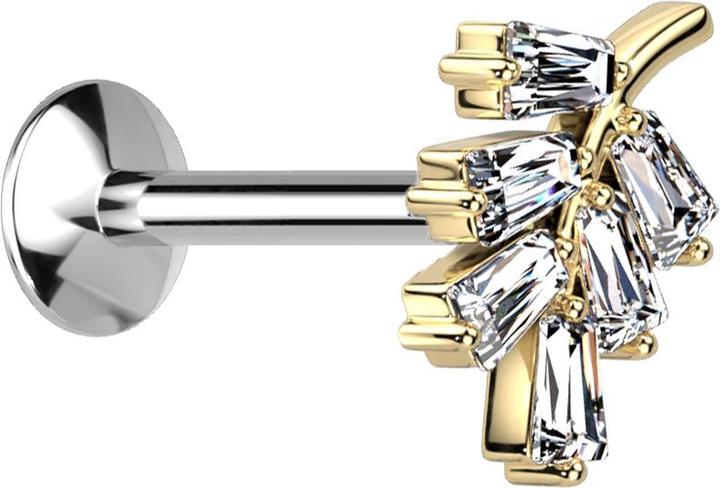Produktbild Star Piercing Micro Threadless UFO Labret silber Blatt vergoldet Kristalle silber (Messing, Chirurgenstahl 316L)