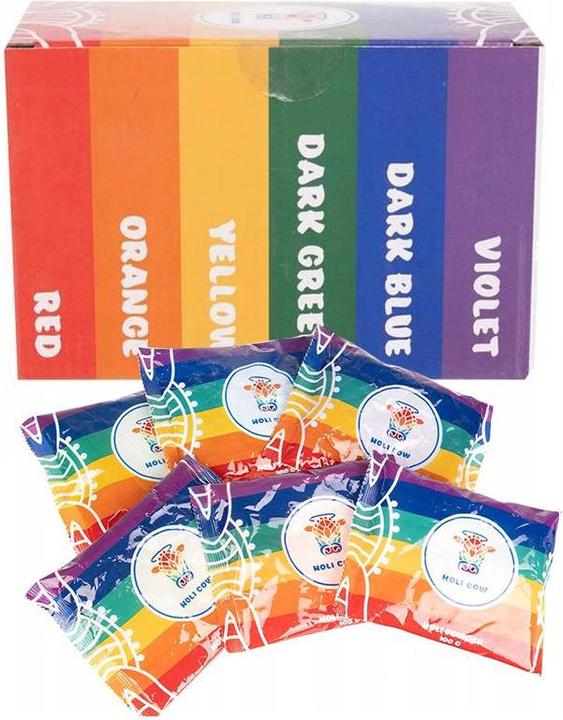 Image du produit JTI Poudre Holi multicolore - kit 6x100g (Vert foncé, Jaune, Lila, Orange, Bleu foncé, Blanc, 1 x)
