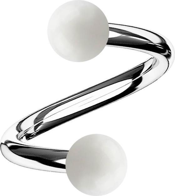 Star Piercing Micro Spirale silber mit zwei Kugeln weiss (ohne Messing, Acryl, Chirurgenstahl 316L)