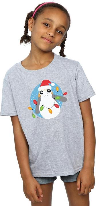 Actual product image Star Wars Girls The Last Jedi Porg Christmas Lights Cotton T-Shirt (140, 146)