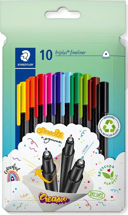 Actual product image Staedtler triplus fineliner 334 triangular fineliner cardboard box with 10 pieces, assorted (10 colours, 10 x)