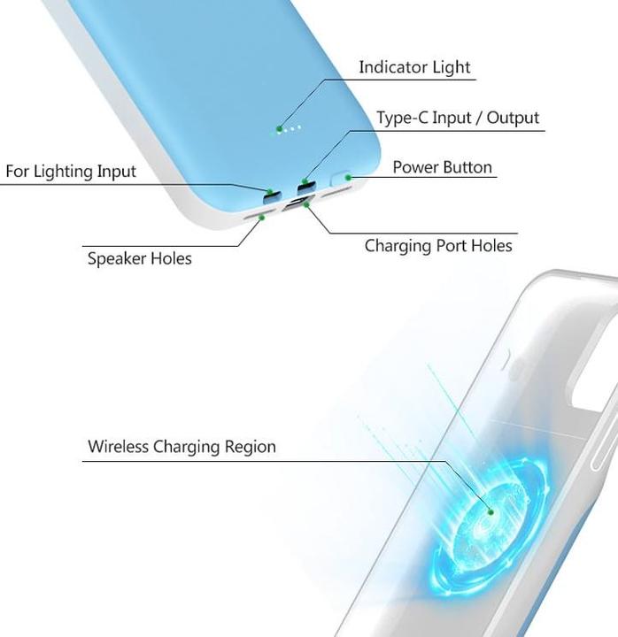 Actual product image PhoneLook Coque 15W battery external wireless power cover fast charging 8000mAh (Apple iPhone 13 Pro)