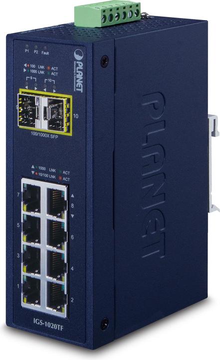 Planet Interruttore Ethernet IP30 Industrial 8 porte 10/100/1000T 2 porte 100/1000X SFP (8 Porti)