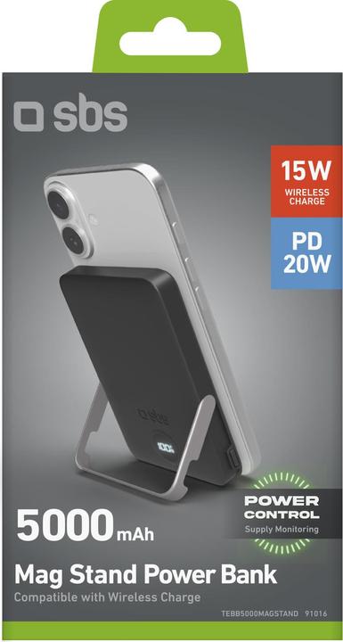 Produktbild SBS Powerbank mit 5.000 mAh, kabelloses Laden und integriertem Standfuss (5000 mAh, 20 W)