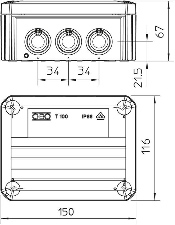 Produktbild OBO Bettermann Abzweigkasten (150x116x67 mm), T100