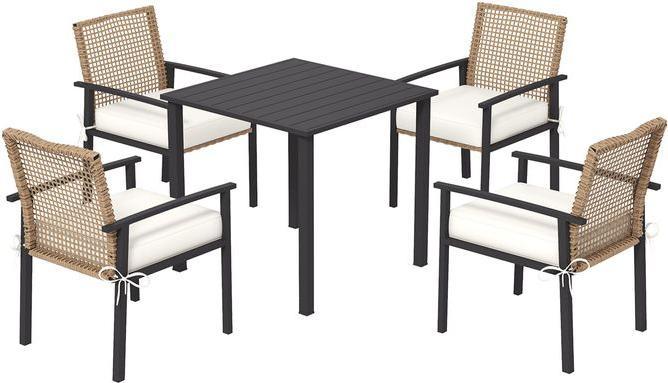 Image du produit Swisshandel24 Ensemble de meubles de jardin en rotin, 5 pièces, balcon pour 4 personnes, 1 table, 4 chaises (79 cm)