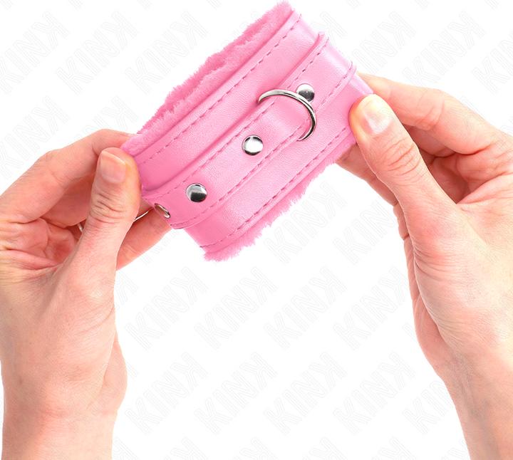 Actual product image Kink PREMIUM FURNISHED Wrist Cuffs pink with pink strap adjustable 17-29 CM X 6 CM