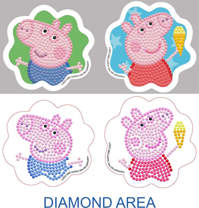 Productafbeelding Diamond Dotz DOTZIES® Original Diamond Painting Set Peppa Pig met 6 motieven: 2 plaatjes 15 x 15 cm, 2