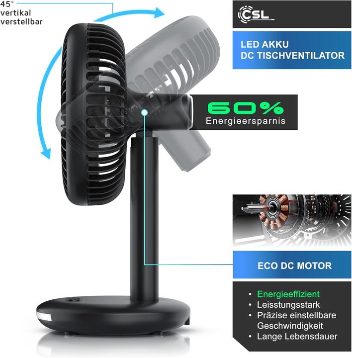 Actual product image CSL Tischventilator mit Akku und 3 Geschwindigkeiten (46.50 dB)