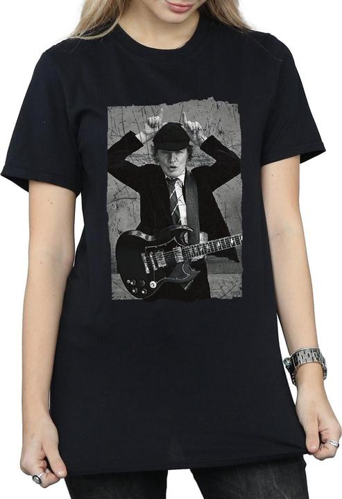 Actual product image AC/DC Womens/Ladies Angus Young Distressed Photo Cotton Boyfriend T-Shirt (M)