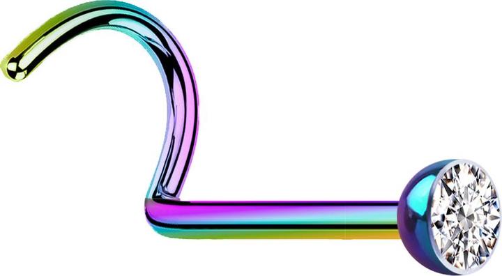 Produktbild Star Piercing Nasenstecker gebogen farbig mit Kristall silber (Chirurgenstahl 316L, ohne Messing)