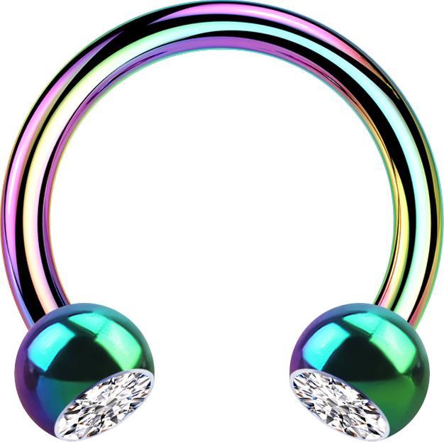 Actual product image Star Piercing Circular barbell coloured with two silver crystal balls (without brass, Titanium G23)