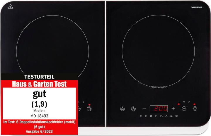 Image du produit Medion Plaque de cuisson double induction MD 18493 - 3.500 W - 2 zones - 10 niveaux de température -