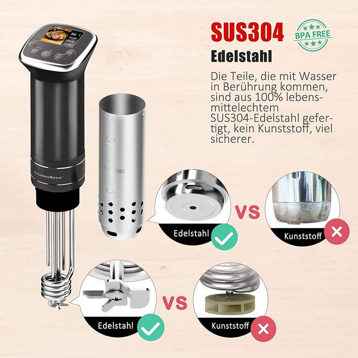 Produktbild KitchenBoss Sous-Vide Stick G322 Schwarz mit 5Stk Vakuumierbeutel