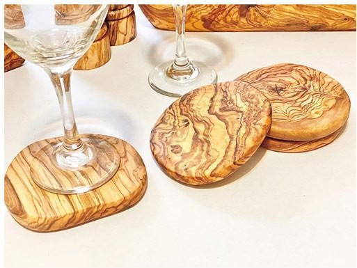 Actual product image Bekos Handmade olive wood coasters set of 4 (4 x, Glass coaster)