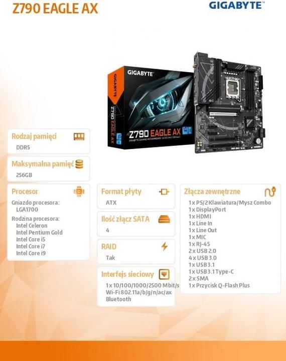 Immagine prodotto Gigabyte Z790 EAGLE AX (rev. 1.x) (LGA 1700, Intel Z790 Express, ATX)