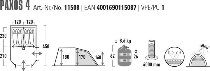 Produktbild High Peak Paxos 4 (Tunnelzelt, 8.90 kg, 4 Personen)