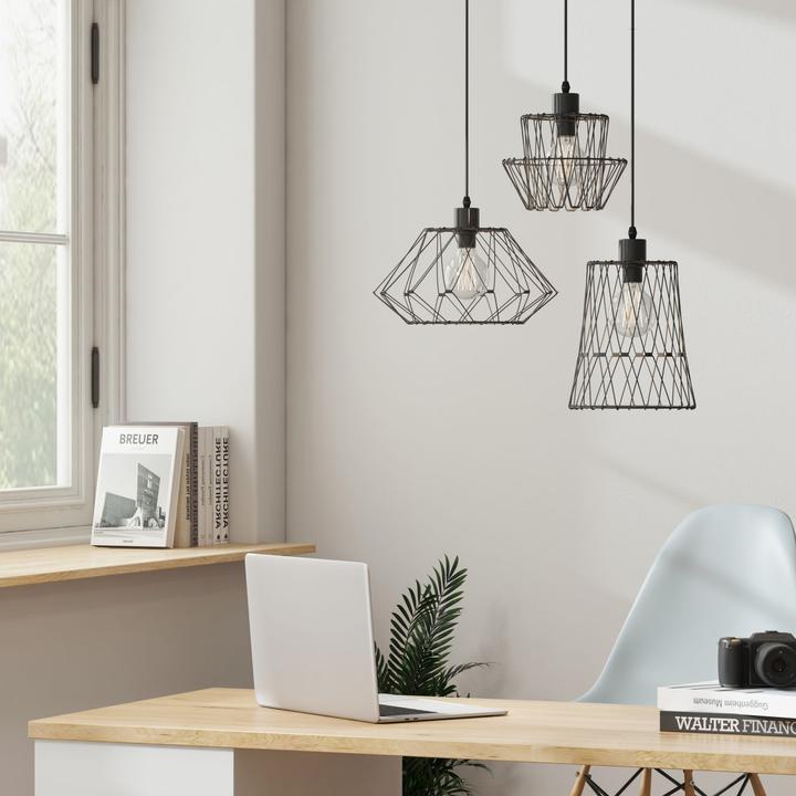 Actual product image Emke Lydia Pendant Light, E27 Retro Single Bulb Metallic Hanging Lamp, Black (E27)