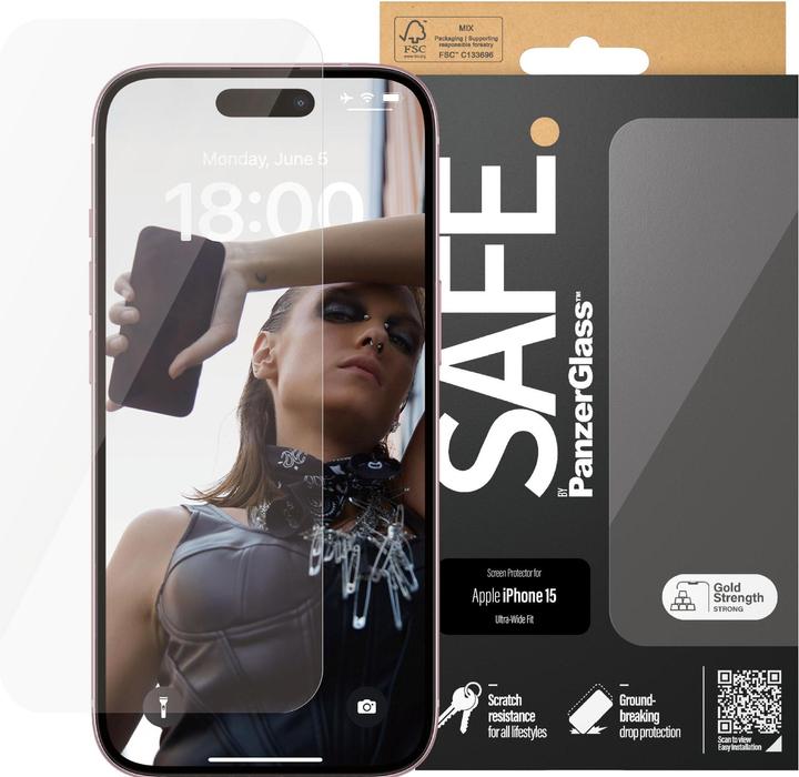 Actual product image PanzerGlass SAFE. Screen Protector Ultra-Wide Fit (1 Piece, Apple iPhone 15)