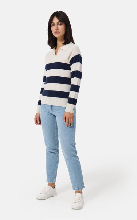 Actual product image Cash-Mere Kaschmir Pullover mit Polokragen gestreift (M)