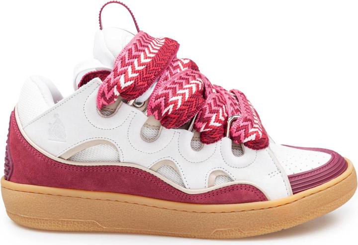 Lanvin curb sneaker in leather and suede color white and berry (42)