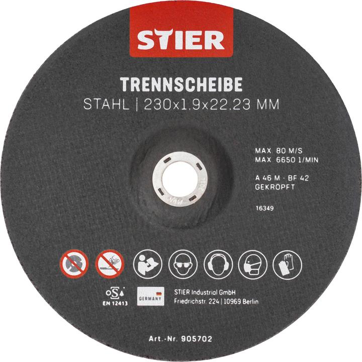 Image du produit Stier Disques à tronçonner acier 230 x 1,9 x 22,23 forme 42 à moyeu déporté