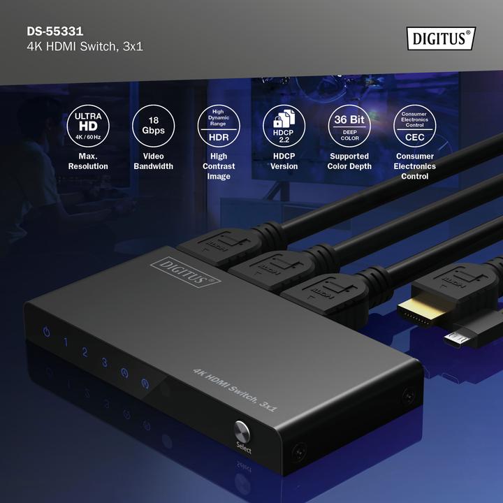 Produktbild Digitus 4K HDMI Switch, 3x1