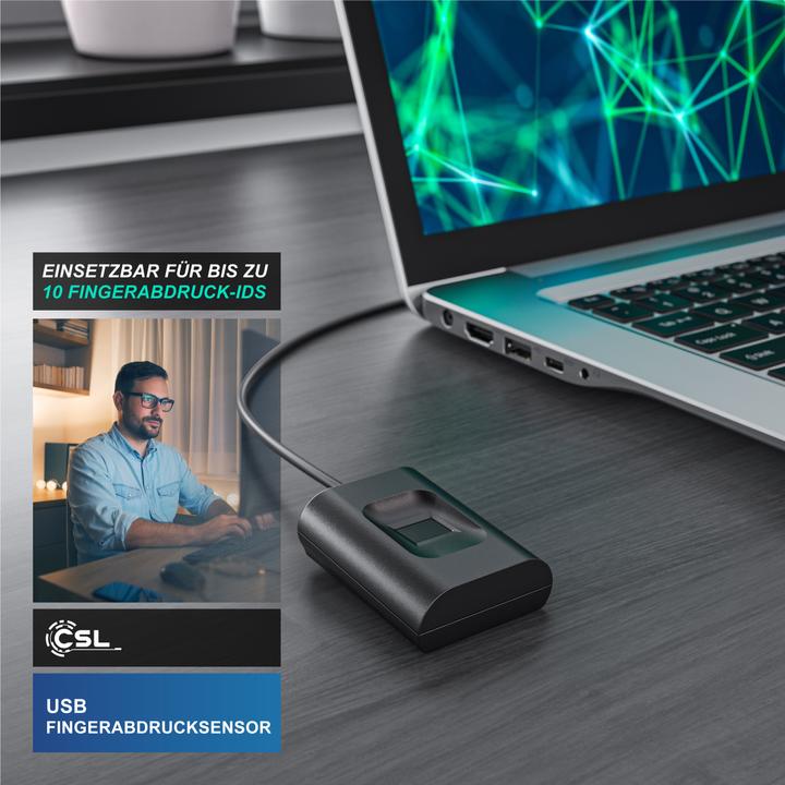 Produktbild CSL Fingerabdrucksensor, USB Fingerabdruckleser, 10 IDs, Rundumerkennung, plug & play, für Win 8/10/11