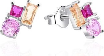 Agato - Silver stud earrings with colored zircons AGT-E124PC