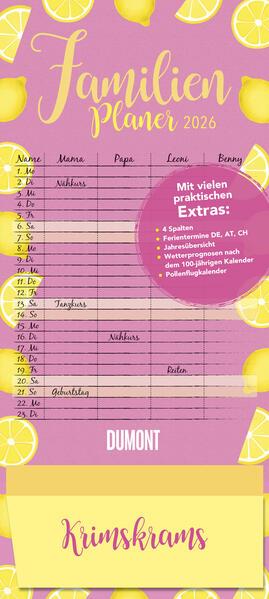 Immagine prodotto Familienplaner Krimskrams mit Tasche 2026 - 4 Spalten - Familienkalender 22x49 cm - mit (22 x 49 cm, Tedesco)