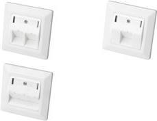 Produktbild Digitus Frontplatte für Keystone Jacks 3x RJ45 Staubschutz 80/80 + Zentralplatte reinweiss seperater Mass..