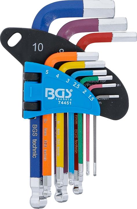 Produktbild BGS Winkelschlüssel-Satz | Multicolour | kurz | Innensechskant, Innensechskant mit Kugelkopf 1,5 - 10...