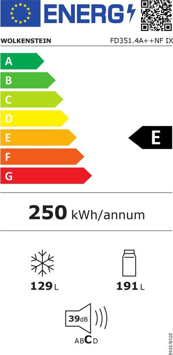Energie-Label Wolkenstein French Door Khlschrank FD351.4A++NFIX BxHxT 63.5 x 185.5 x 68.50 cm Khlteil 191 l Gef (320 l)