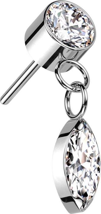 Image du produit Star Piercing Threadless cylindre argenté cristal argenté pendentif cristal ovale argenté (sans laiton, Titane G23)