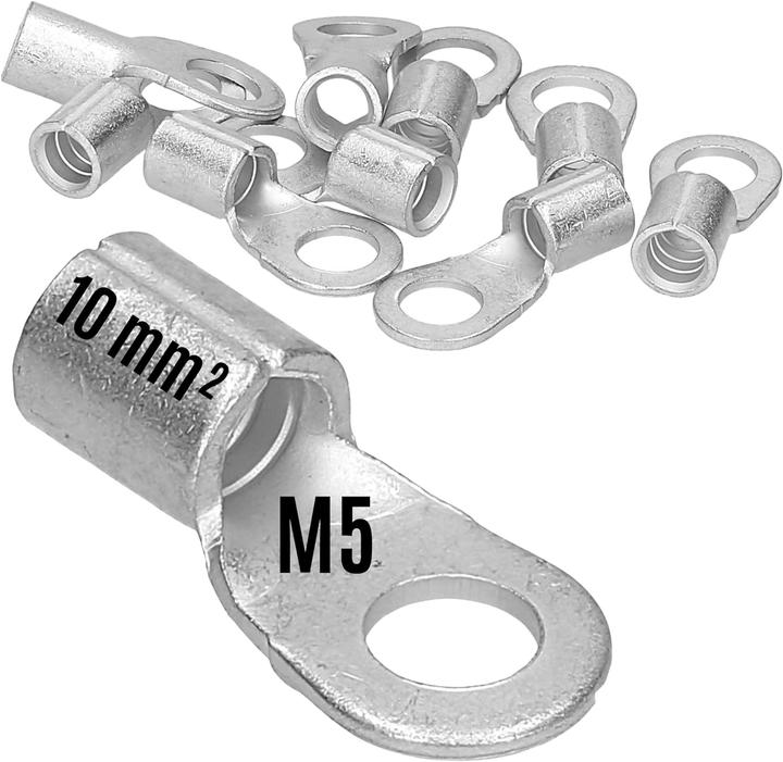 Kalitec 10 Stück Q10-5 Quetschkabelschuh 10mm² M5 I Unisoliert I Dornpressung I Für mehr-, fein- und
