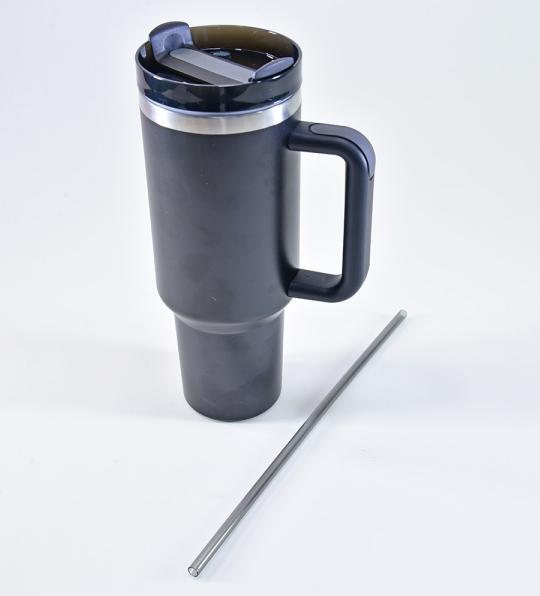 Immagine prodotto Kögler Tazza da caffè termica con manico in acciaio inox, con cannuccia, nera, 1200ml (1200 ml, 1 x)