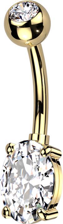 Produktbild Star Piercing Banane vergoldet mit Kugel vergoldet Kristall silber und grossem ovalen Kristall silber (Messing, Titan G23)