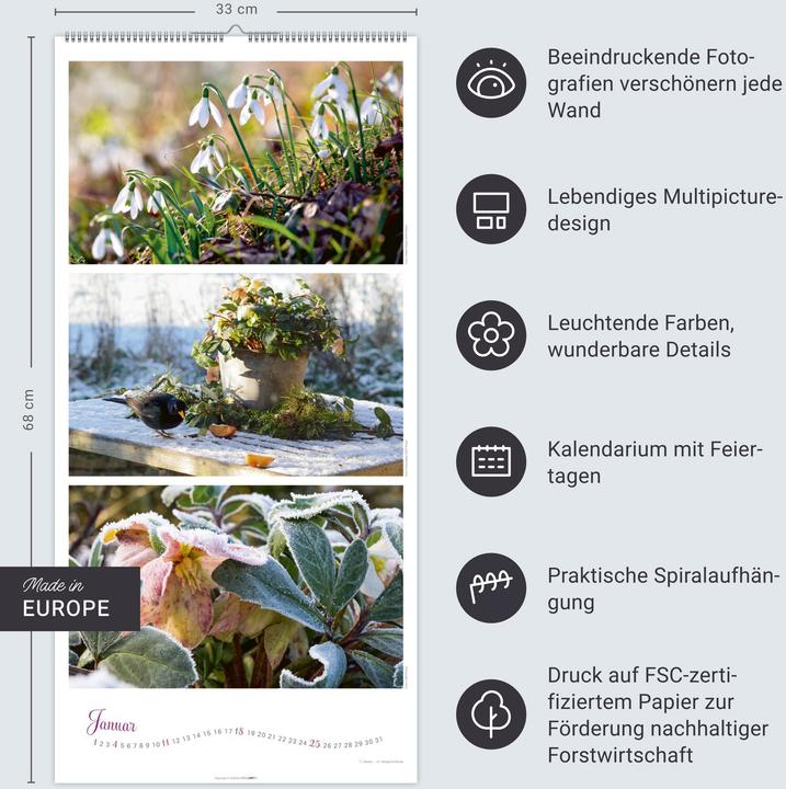 Actual product image Die Farben der Gärten Kalender 2026 (33 x 68 cm, Hardcover, German)