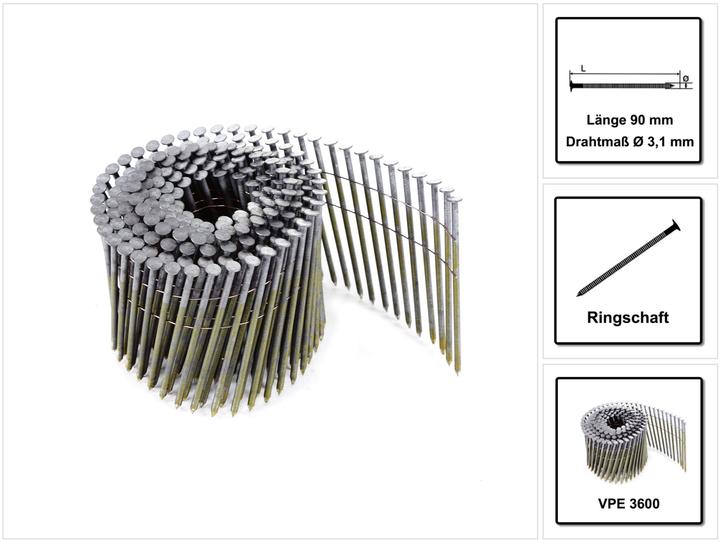 Produktbild Prebena CoilNägel blank mit Ringschaft drahtmagaziniert90 mm