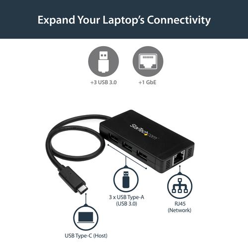 Image du produit StarTech Hub USB-C 3 ports avec Gigabit (USB-C, 3 Ports)