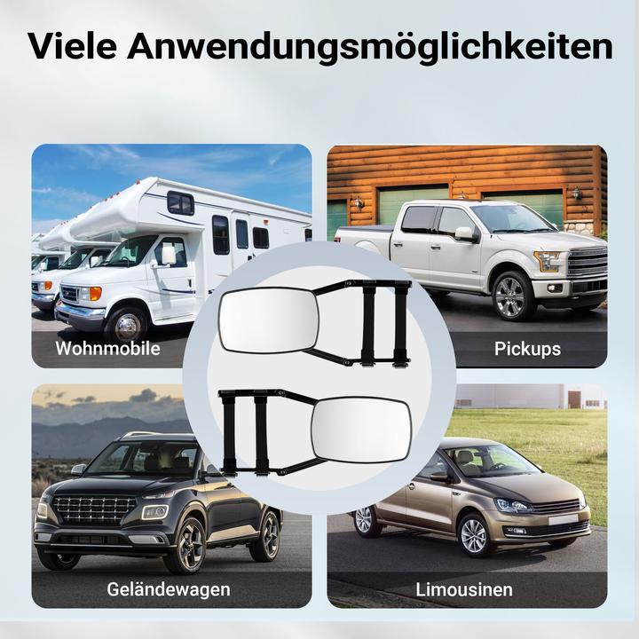Actual product image Wiltec Universal Caravan Towing Mirror 2Pcs for Broader View in Traffic 190x120mm with Folding Mechanism